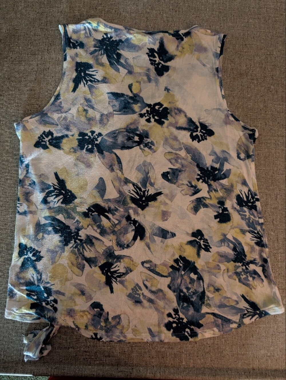 Simply Vera Rayon Tie-Hem Tank Top Blue, Pale Green Print Size M - Picture 4 of 6